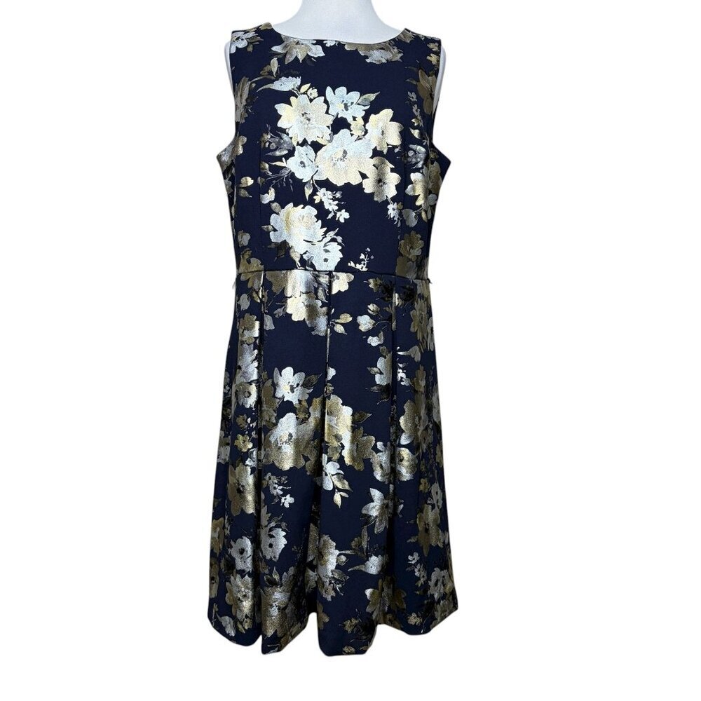 Leslie Fay Dress Floral Metallic Size 14